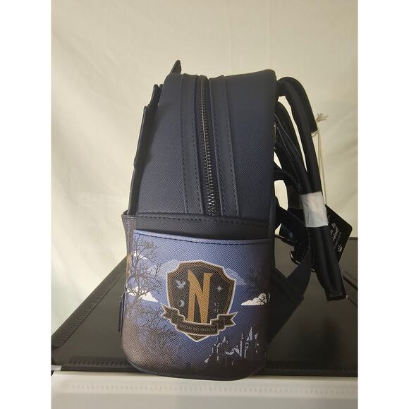 NWT Loungefly Wednesday Nevermore Academy Figural Glow in the dark Mini Backpack - Picture 6 of 8